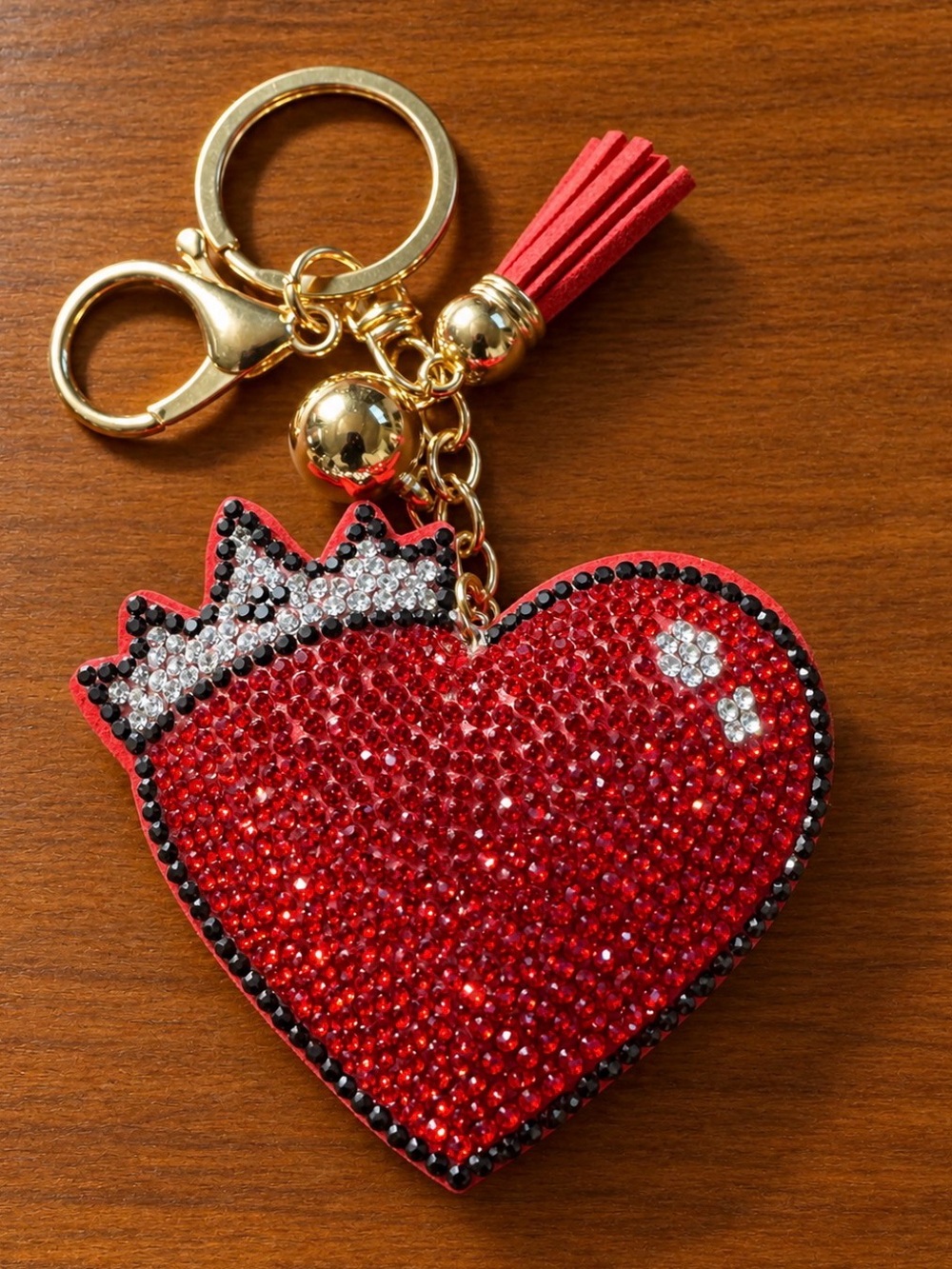 Red Rhinestone Crown Heart Keychain